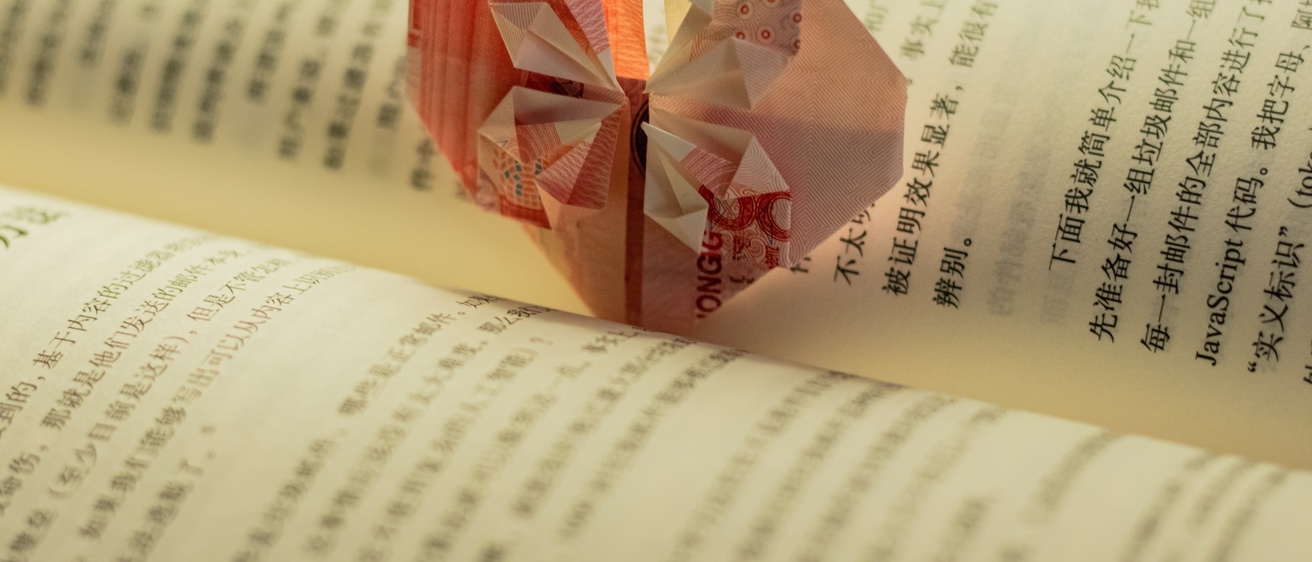 book open with origami heart